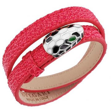 Imitation Bvlgari Serpenti Red Leather Bracelet Silver Decked Green White Enamel Price In Malaysia Lady