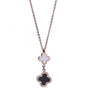 VCA Magic Alhambra Ladies' White & Black Enamel Clover Pendant Rose Gold Color Chain Necklace Online UK