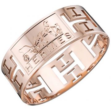 Hermes H Logo Hollowed-out Street Style Rose Gold Wide Bangle Sale Online Canada Lady Gift