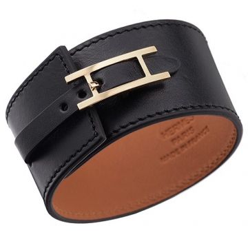 Hermes Unique Hapi Wide Black Leather Bracelet Gold-Plated Buckle For Women & Men Price In US 2018 