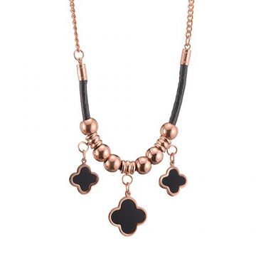 Van Cleef & Arpels Magic Alhambra Three Black Clover Charm Rose Gold-plated Bead Chain Necklace Women Canada