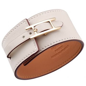 Wholesale Hermes Hapi Wide Gold H Logo Hardware White Leather Bracelet Valentine Gift For Lady