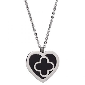 Unique VCA Sweet Alhambra Unisex Heart & Clover Pendant Black Enamel Silver Chain Necklace For Sale