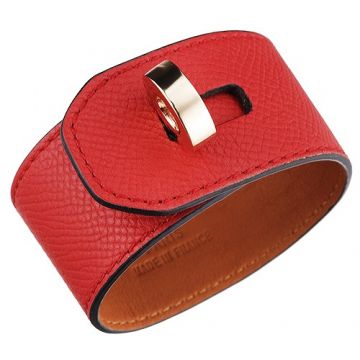 Copy Hermes Hip Hop 316L Steel Circle Hardware Red Wide Leather Bracelet Online Store Malaysia 