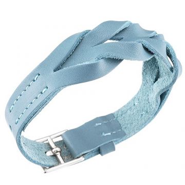 Hermes Imitation Hippique Women's Light Blue Woven Leather Bracelet Chic Style 316L Steel Buckle Summer 