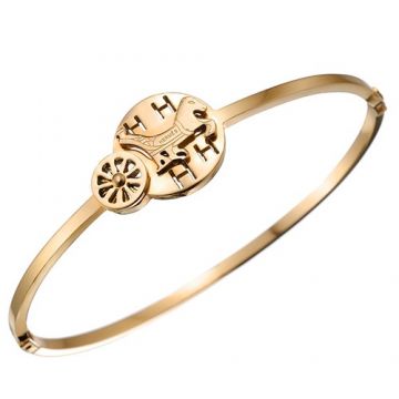 Hermes Retro Yellow Gold Plated Carriage & Horse Motif Narrow Bangle Online Sale 2018 Newest Design