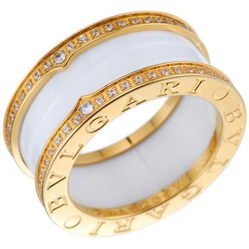 Bvlgari B.zero1 White Ceramic Gold-plated Ring Encrusted Logo Crystals Edge On Sale India For Lady