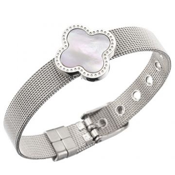 VCA Wide Silver Chain Bracelet Buckle Pearl Clover Adornment With Crystals Online Shop Sydney Women