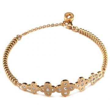 Van Cleef & Arpels Fake Perlee Gold-plated Clover Diamonds Bead Bracelet UK Online Shop Women