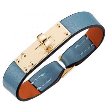 Hermes Micro Kelly Yellow Gold-plated Buckle Light Blue Leather Bracelet New Arrival Sale Malaysia Women
