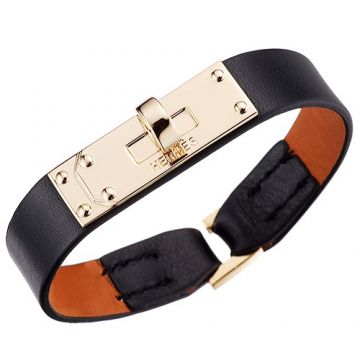 Hermes Micro Kelly Vintage Black Leather Bracelet Gold-Plated Hardware Online Shop Dubai Unisex Style