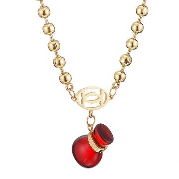 Cartier Double C Logo Gold-plated Bead Chain Replica Red Kattle Charm Necklace UK Price Women