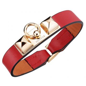 Hot Sale 2018 Hermes Micro Rivale Gold Plated Hardware Red Leather Bracelet Canada Review H067605CCT5S