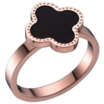 Van Cleef & Arpels Magic Alhambra Ladies' Rose Gold-plated Ring Black Enamel Clover Engraved For Sale US 