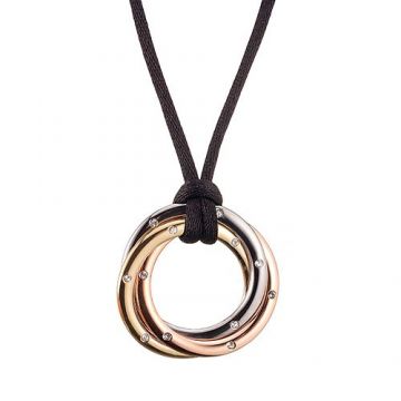 Trinity De Cartier Tri-color Circle Pendant Studded Crystals Black Cord Necklace Unisex Style Malaysia Price