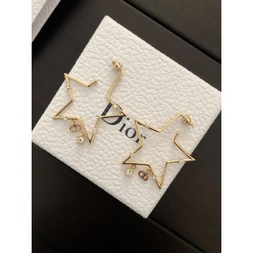 Latest Dior Classic CD Letter White Crystal & Yellow Gold Star Pendant Womens Earrings Sale Malaysia