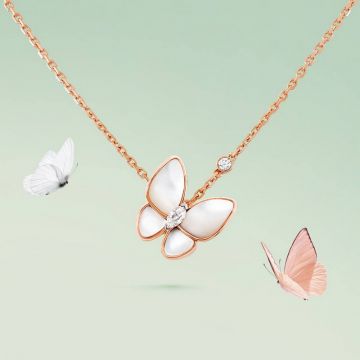 Celebrity Style Van Cleef & Arpels Two Butterfly MOP Pendant Female Rose Gold Women Marquise Diamond Necklace VCARO8FO00