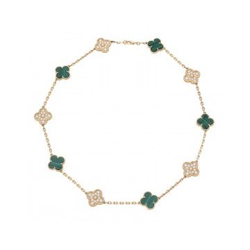 2021 Most Luxury VCAVintage Alhambra 10 Motifs MOP & Malachite Clover Pendant Women Diamonds Necklace Yellow Gold/Rose Gold VCARO9J400