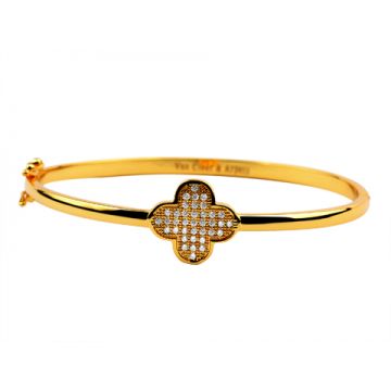 Van Cleef & Arpels Perlee Thin Silver Rose/Yellow Gold-plated Bangle Clover Adornment Paved Crystals Lady Price Malaysia