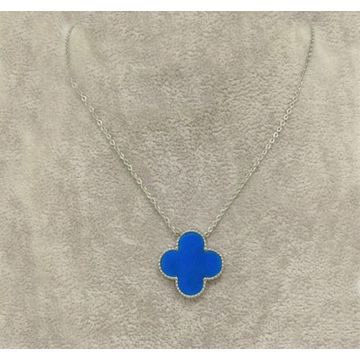 Clone VCA Sweet Alhambra Red/Blue Clover Charm Silver Chain Necklace Online London Girls 