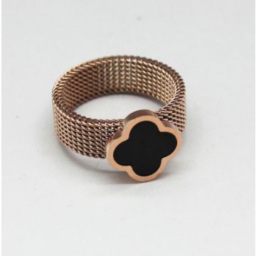 Women VCA Pure Alhambra Wide Mesh Design Rose Gold-plated Ring Black Enamel Paris Retro Style