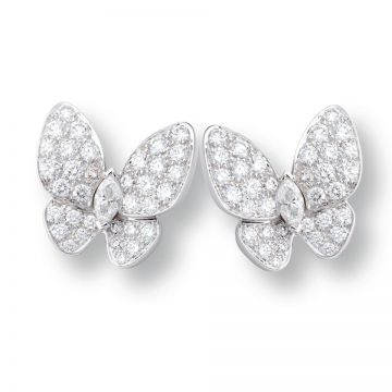 VCA Fauna Celebrities Two Butterfly Diamonds Paved Silvery Earrings Price Dubai 2018 VCARB82900