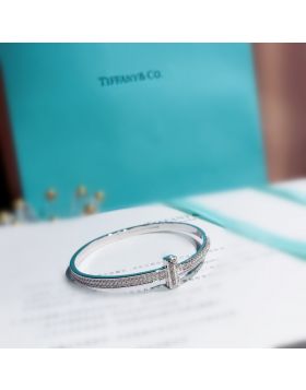 Luxury Tiffany Tiffany T1 Paved Diamonds Wide Hinged Bangle Women Fashion Bracelet Silver/Yellow Gold/Rose Gold