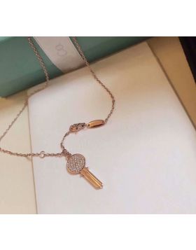 Hot Selling Tiffany Tiffany Keys Paved-diamonds Round Key Pendant Female Mordern Keys Necklace Rose God/ Silver GRP10437/GRP10441