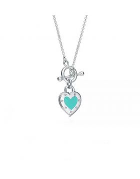 High Quality Tiffany Return To Turquoise Love Heart Toggle Pendant Blue Enamel Silver Women Necklace Replica